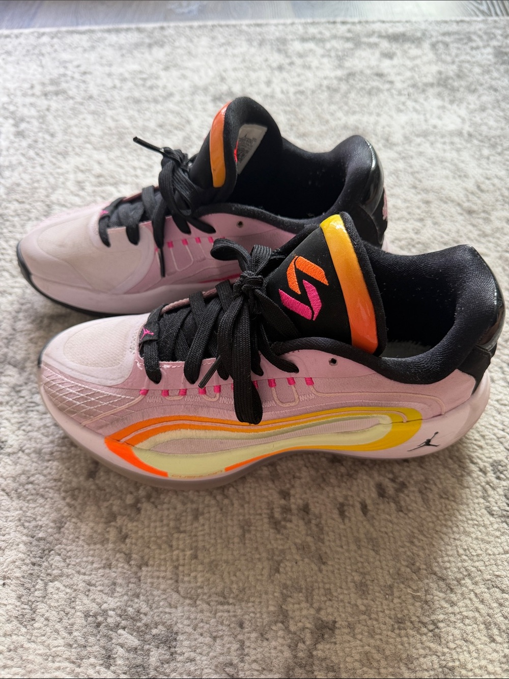 Jordan Luka Kids Sneakers in Pink w/ Blk and Neon Accents - Size 5